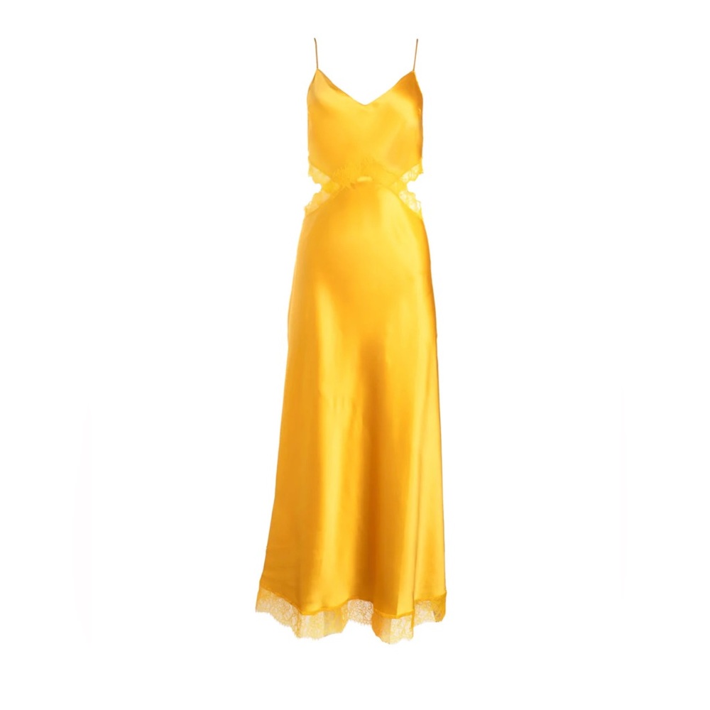 DANNIJO Lace Cut-Out Long Silk Slip Dress
